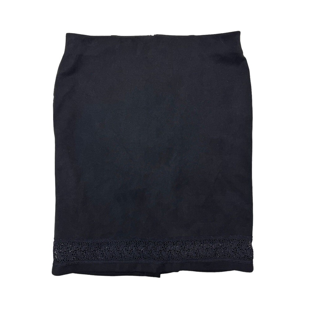 Lane Bryant Women size 20 Black Pencil cut Suede‎ Skirts Lace Crochet Hem Trim